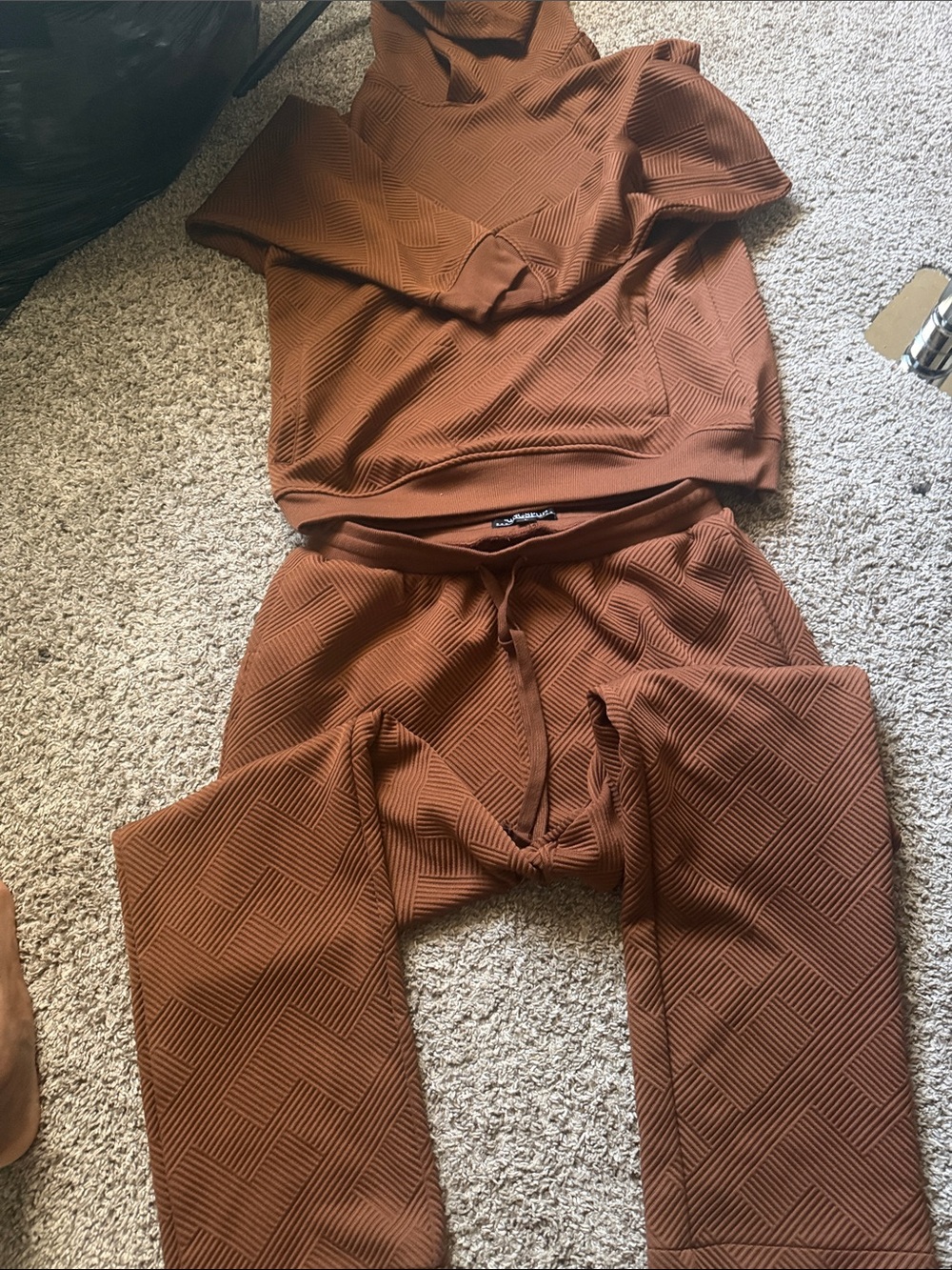 Rust Brown Hooded Knit Sweater -